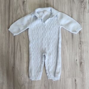 kissy kissy One-Piece Coverall White Cable Knit Long Sleeve Collared 6-9M